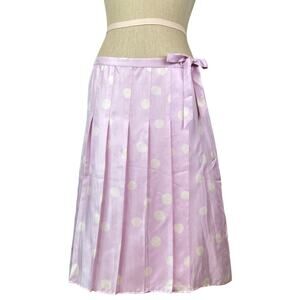 Vintage Tara Jarmon 100% Silk Jupe Justa Pink Cream Polka Dot Pleated Skirt (L)